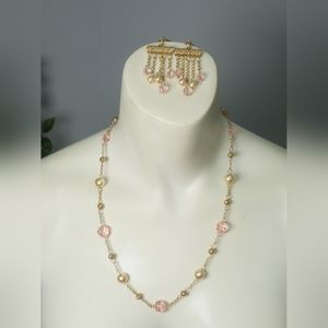 Golden and Pink Pearl Jewelry 3 Piece Set